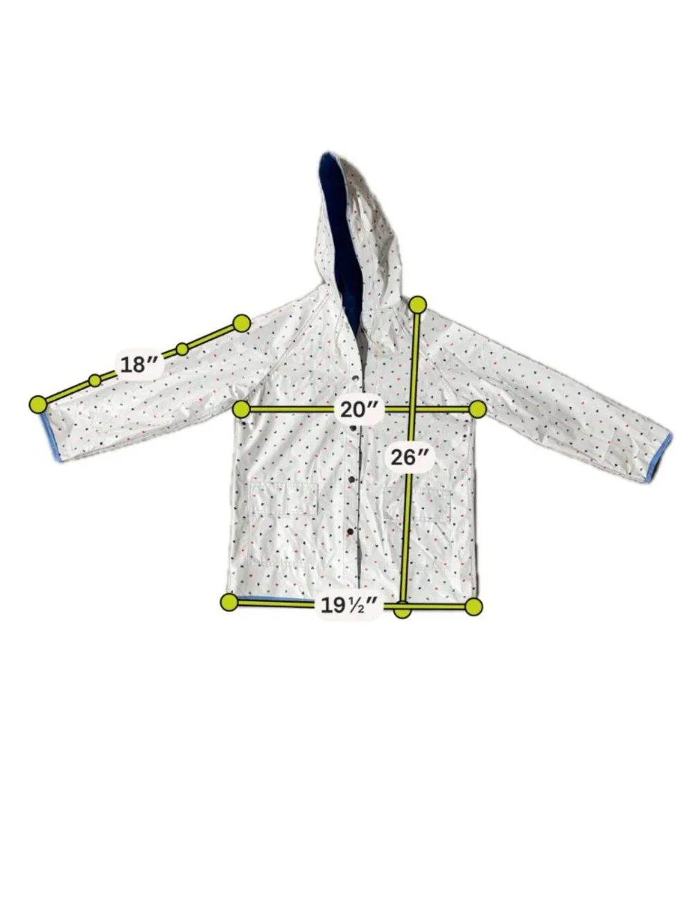 Vintage Girls Reversible Hooded Raincoat Jacket White Heart Blue 80s Size Large - Picture 13 of 13